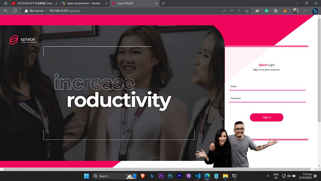 Log in Page for the System